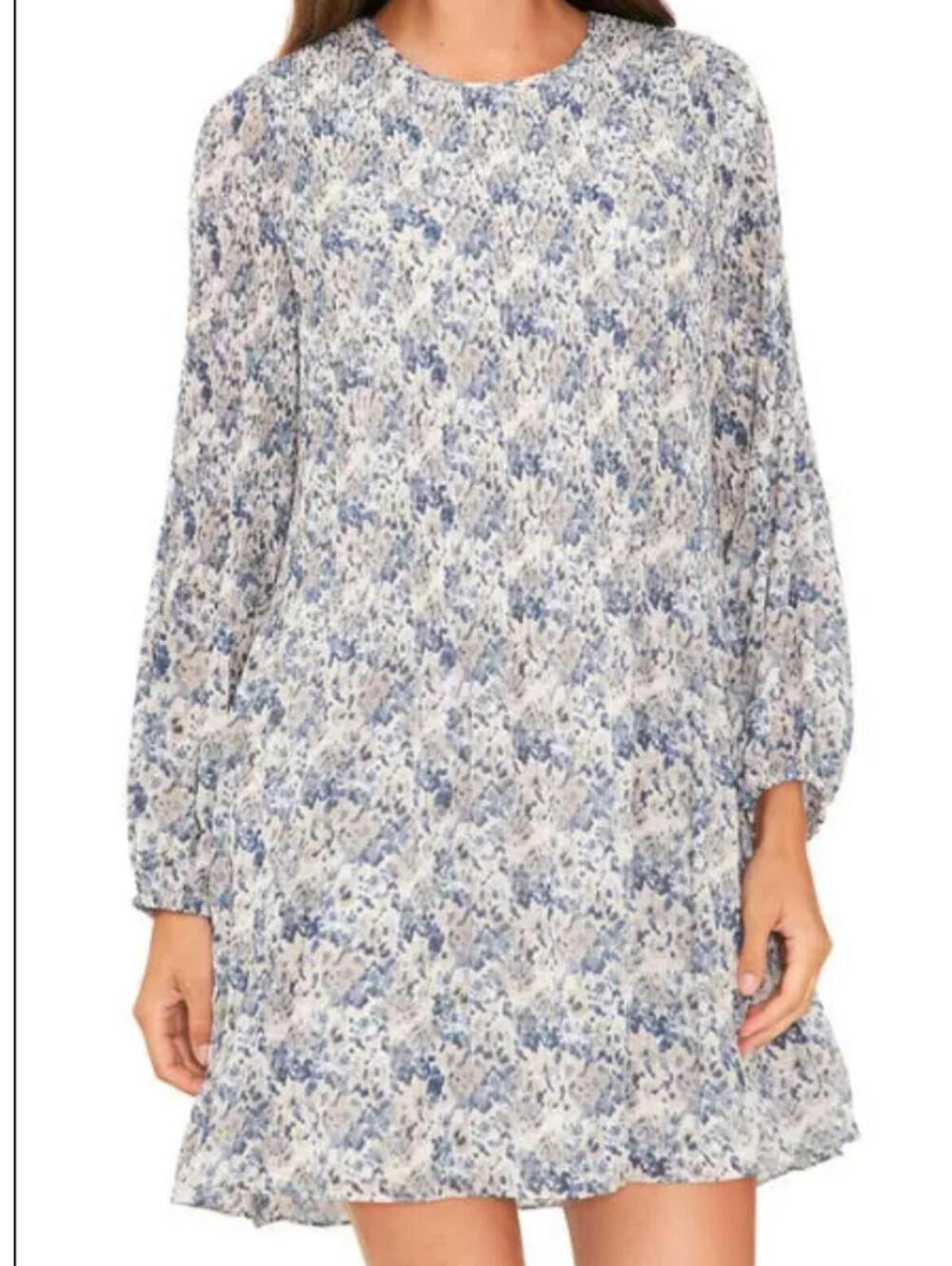 Halogen Plisse Dress Women's XS Blue Gray Abstract Pleated Swing Flattering Chic